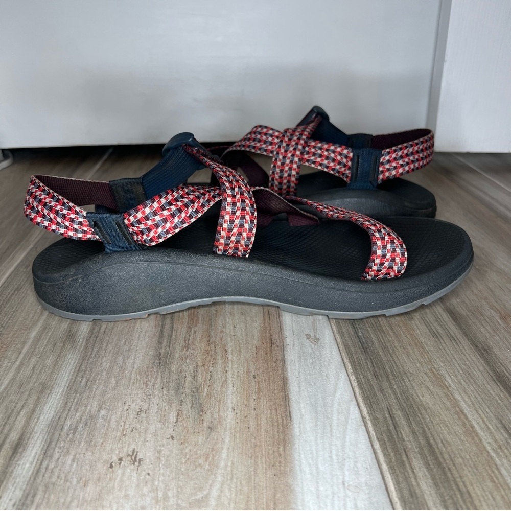 Chaco Z/Cloud Sandals Red White Blue Checkered Straps Navy Buckle Mens 12 - Picture 8 of 10
